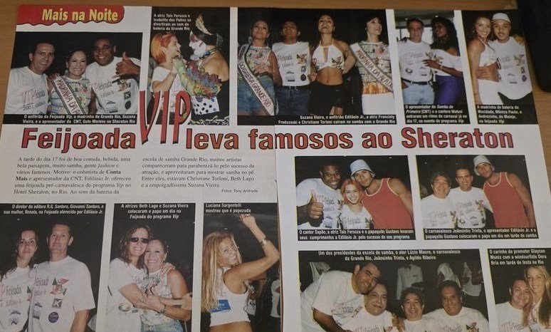 Página dupla sobre a Feijoada VIP de 2001, no Hotel Sheraton, no Rio de Janeiro